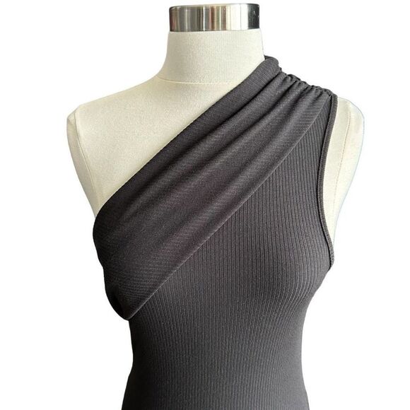 NWT House Of Harlow 1960 Ribbed Knit One Shoulder Bodycon Dress Black S - Picture 5 of 8